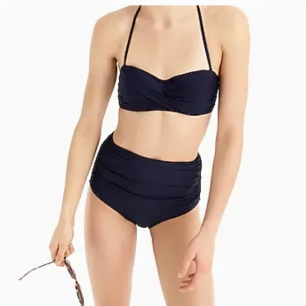 NWT J Crew Bikini Top 34B Bathing‎ Suit Navy Lightly Padded Underwire Bandeau - Picture 4 of 4